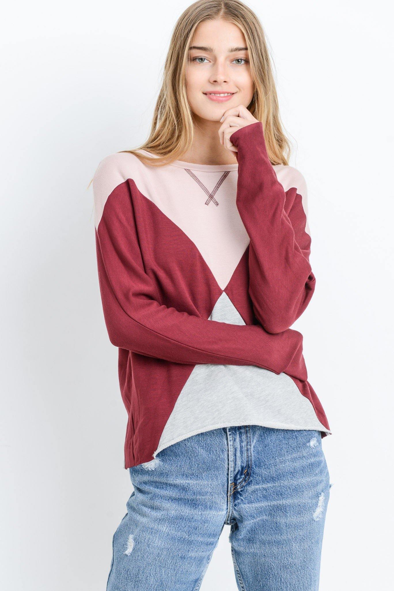 Paper Crane Color-Block Dolman Top - PinkOrchidFashion