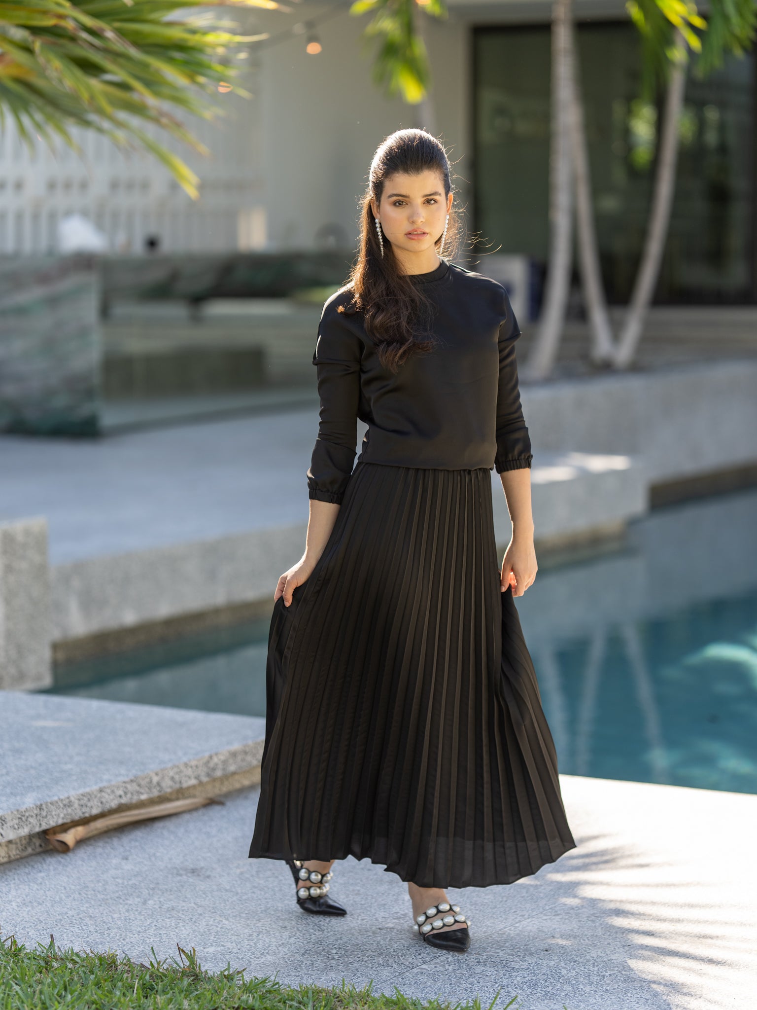 Level Collection Accordion Pleat Maxi Skirt - Long Skirts