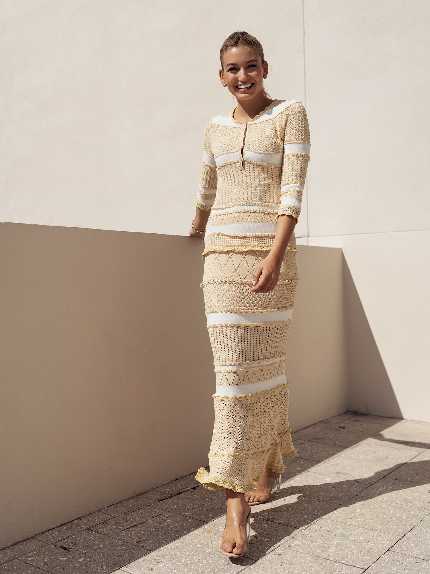 lydia red dress Ellie Makir Nude Knitted Maxi Dress | Pink Orchid Fashion