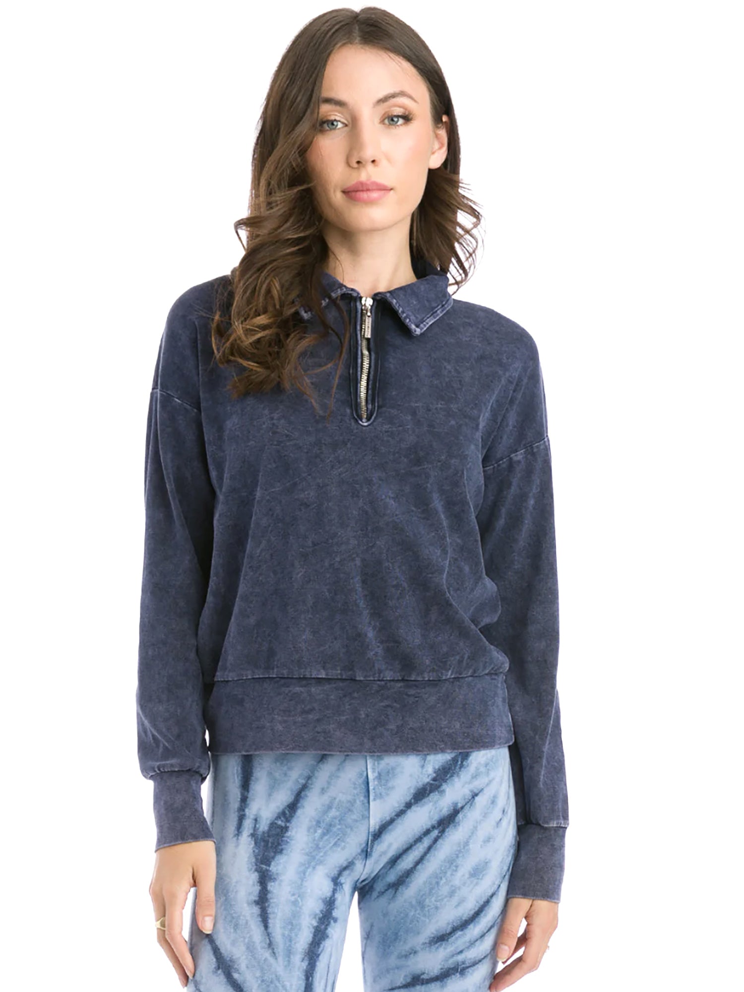 Preppy Half-Zip Pullover Top  Mineral Wash Pullover - PinkOrchidFashion