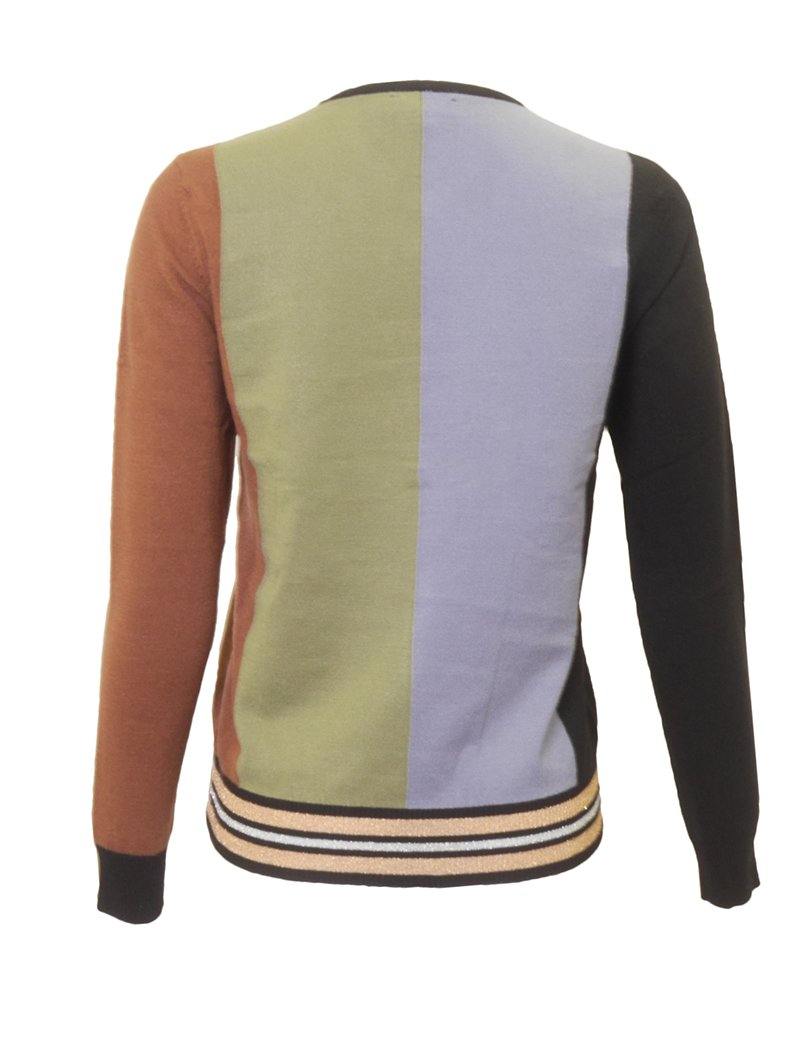 MiuMax Color Block V-neck Sweater - PinkOrchidFashion