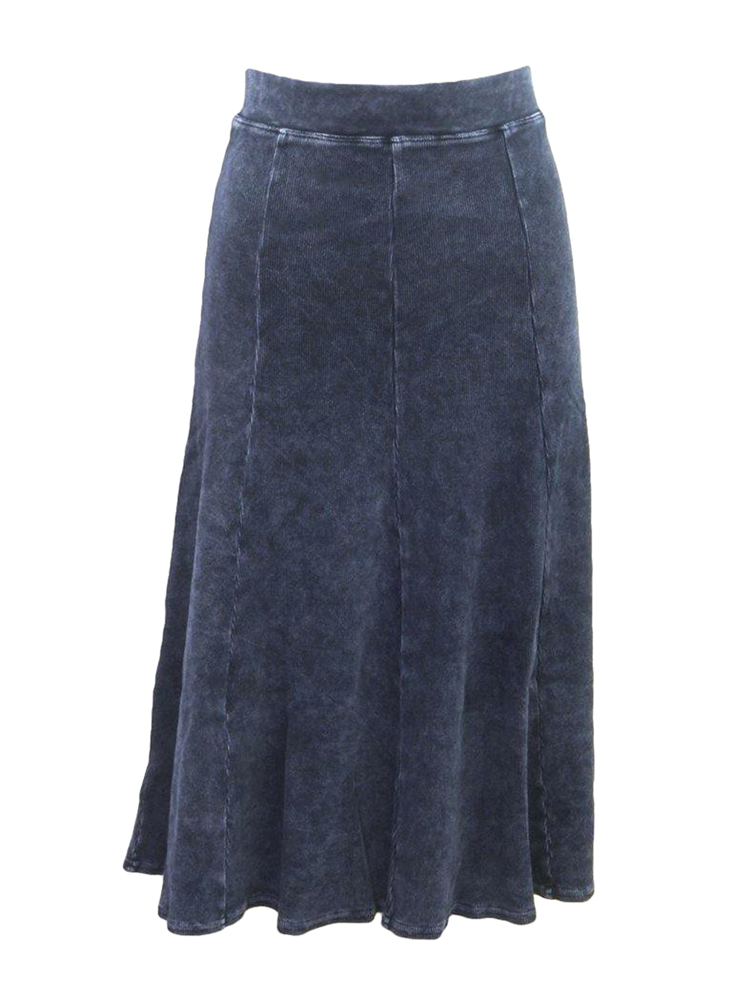 Hard Tail Knee Length Ribbed Pull-On Cotton Panel Skirt
