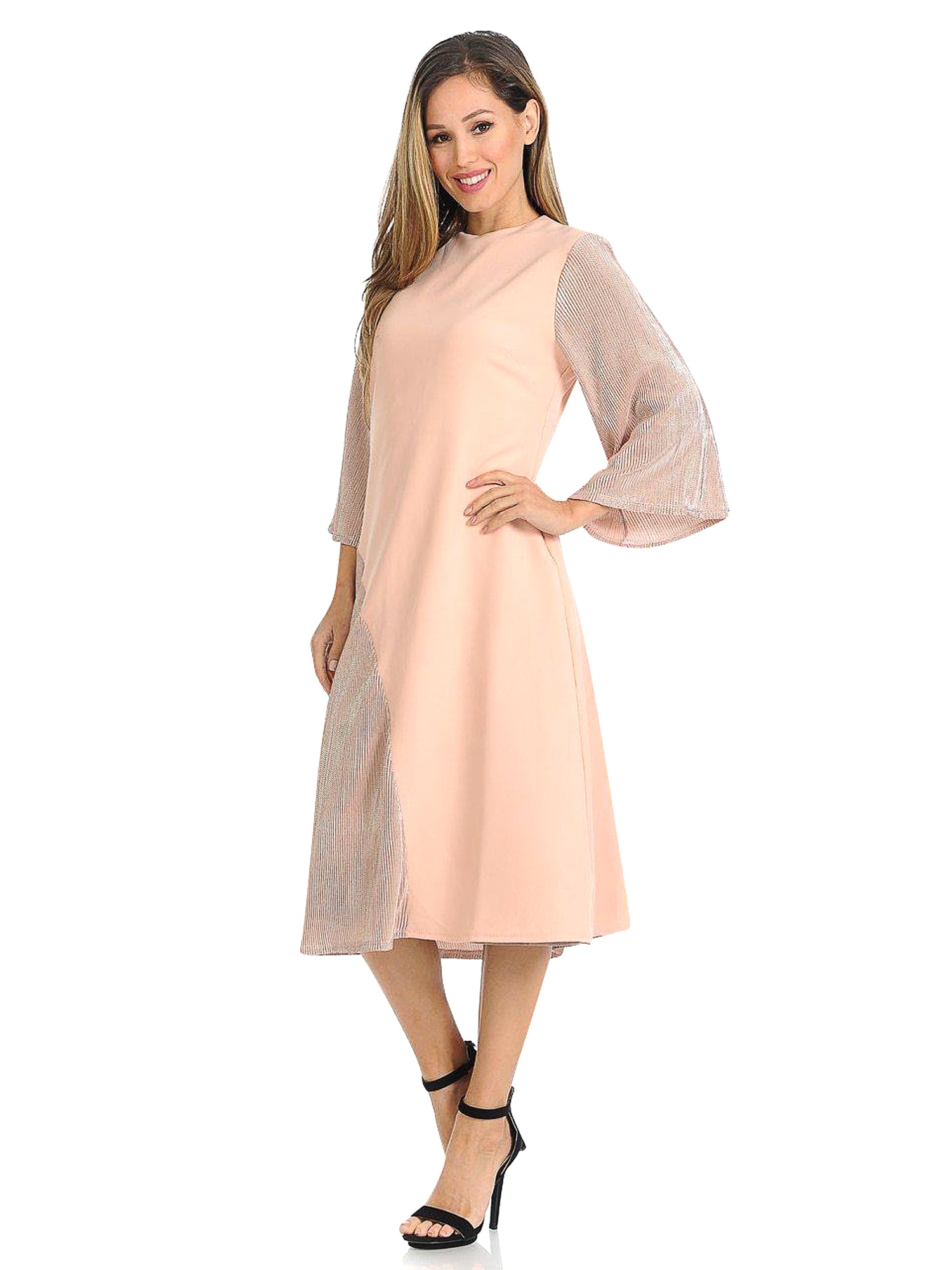 Ivee A-Line Knee-Length Peach and Gold Dress S Ivee A-Line Knee-Length Peach and Gold Dress S