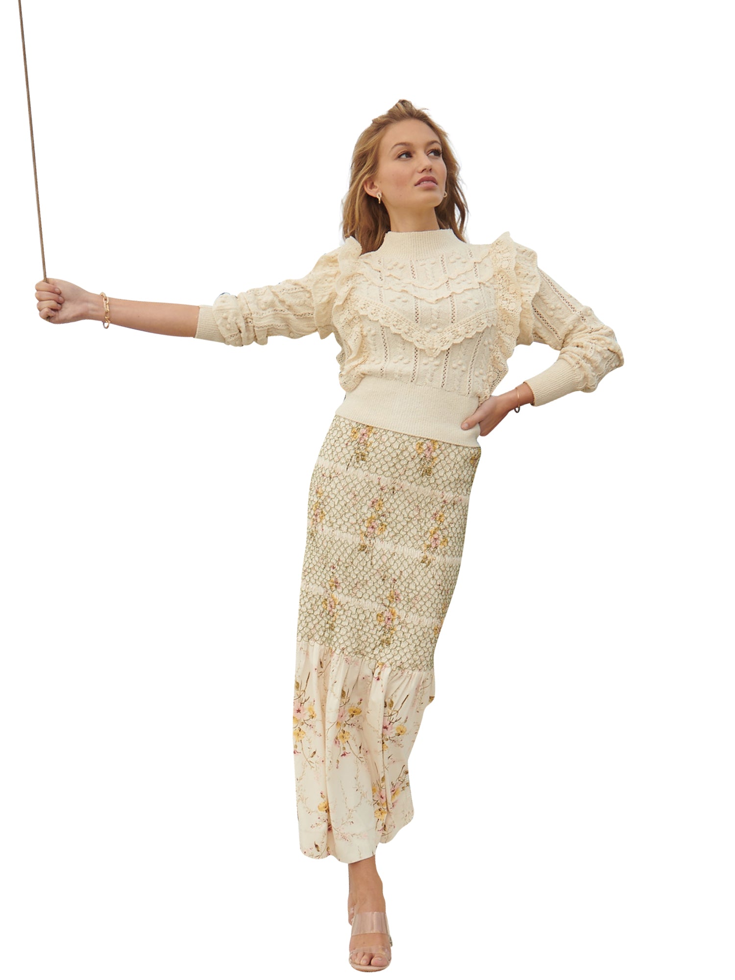 Ellie Makir Smocked Floral Maxi Skirt - Skirts