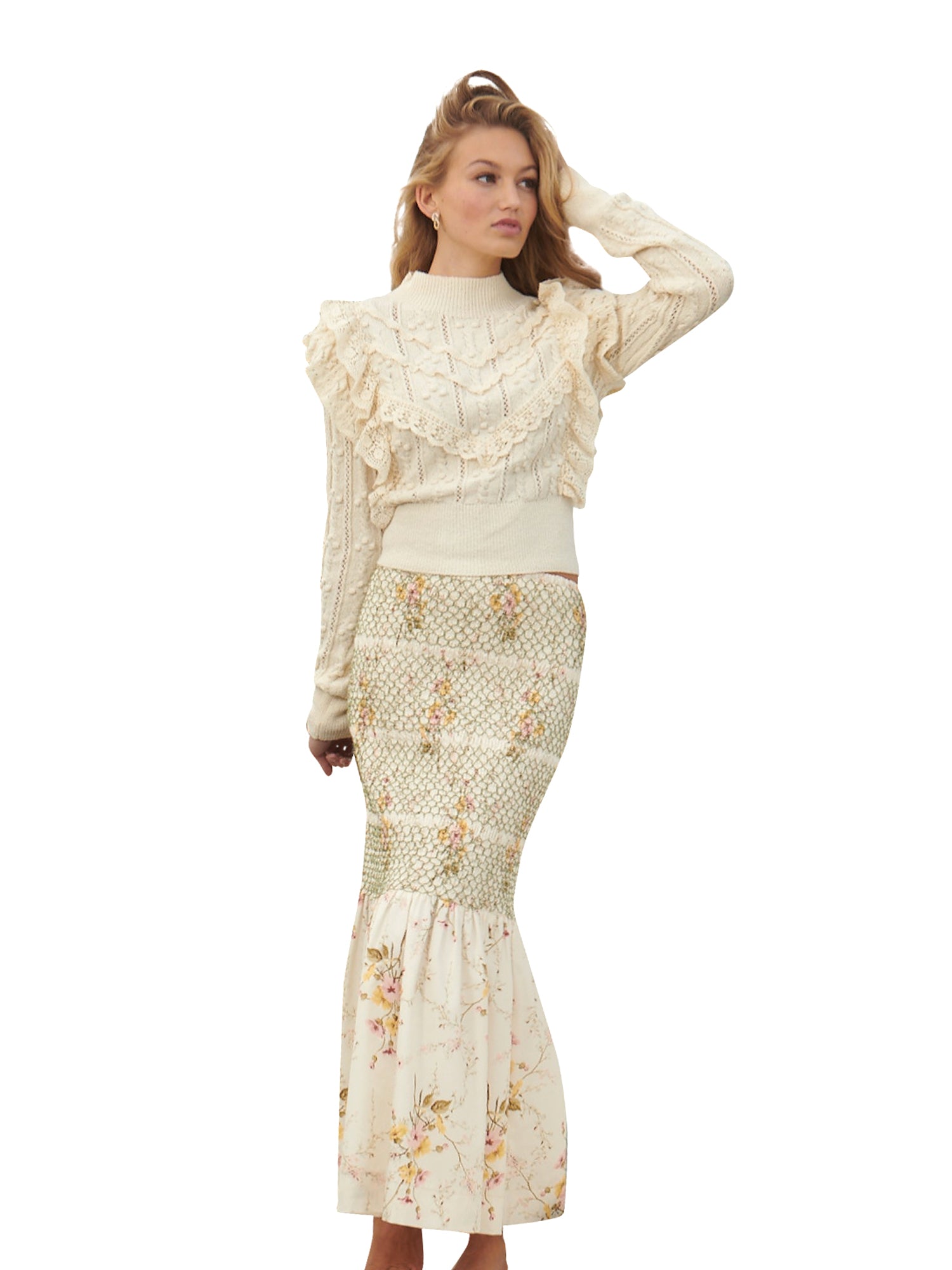 Ellie Makir Smocked Floral Maxi Skirt - Skirts