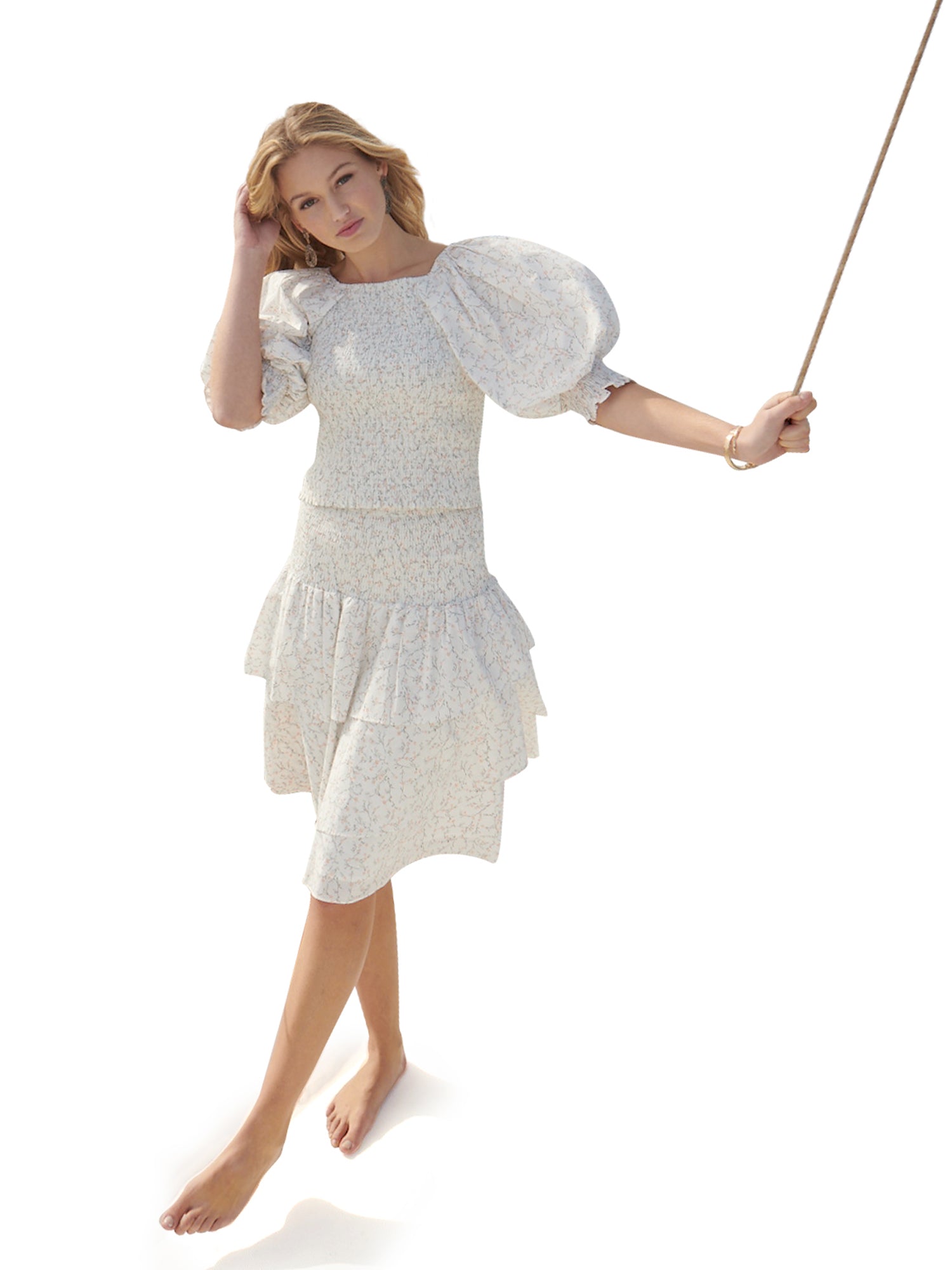 Ellie Makir Smocked Floral Puff Sleeve Top - Tops