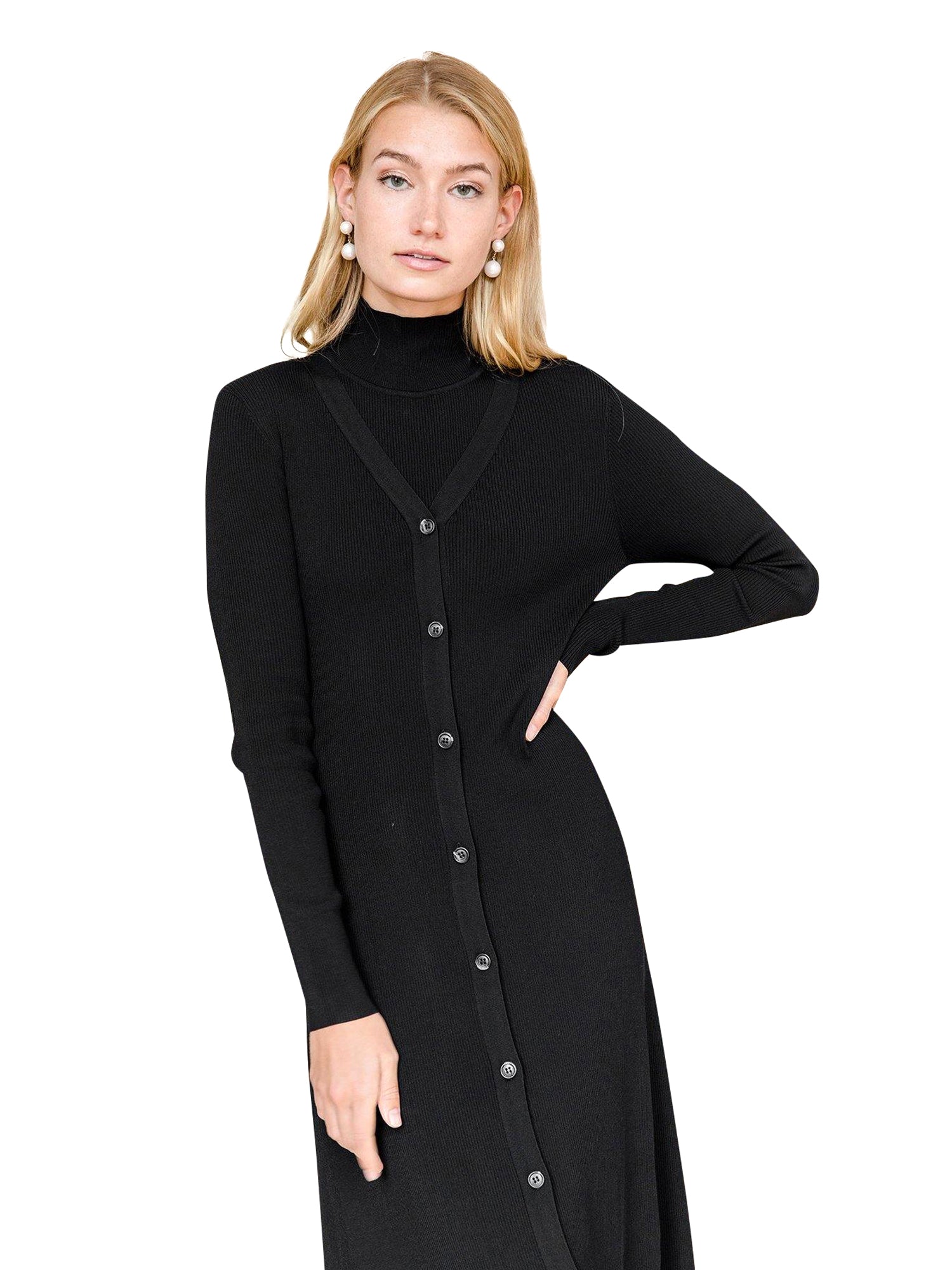 Button Down V-Neck Ribbed Cardigan Dress Latte / XS Button Down V-Neck Ribbed Cardigan Dress Latte / XS