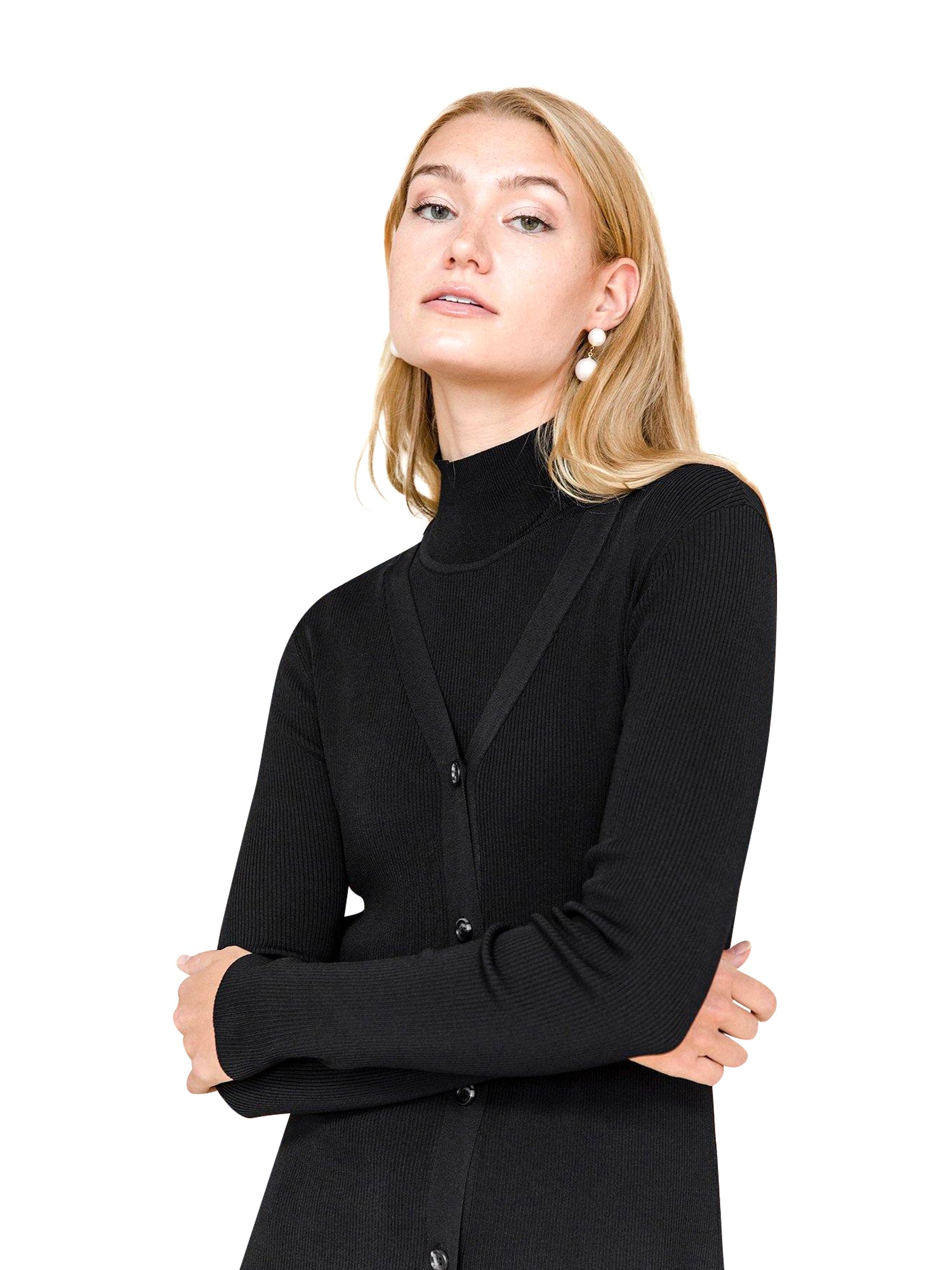 Button Down V-Neck Ribbed Cardigan Dress Latte / Xs
