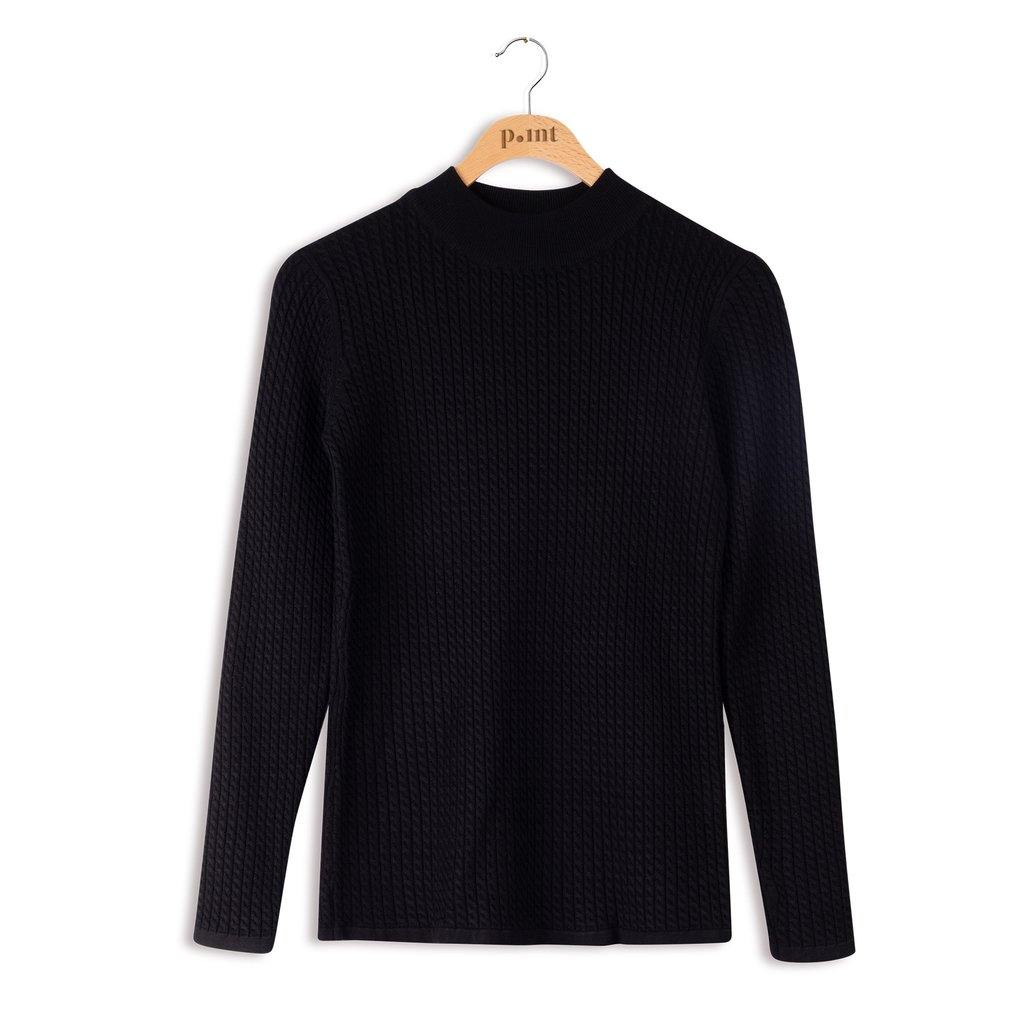 Point Cable-knit Mock Neck Sweater - PinkOrchidFashion