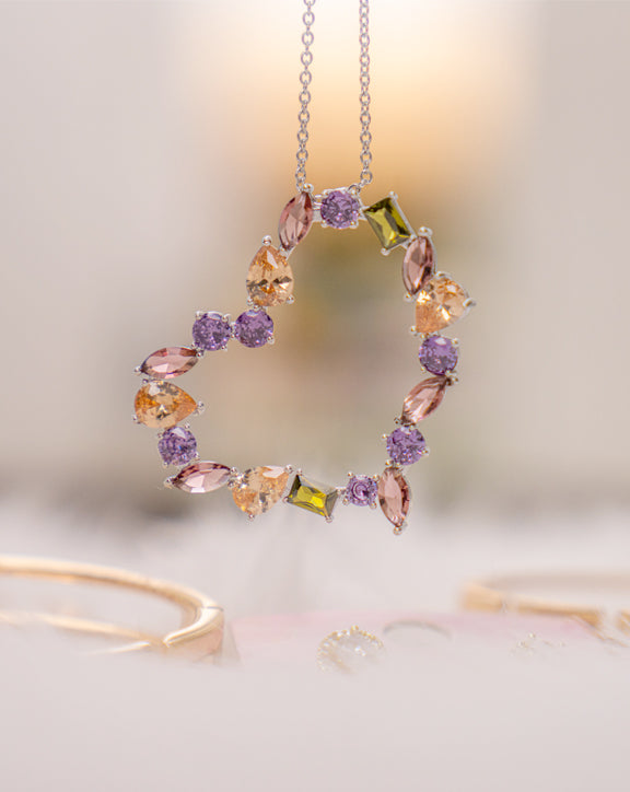 Multi-Gemstone Heart Pendant Necklace - Accessory