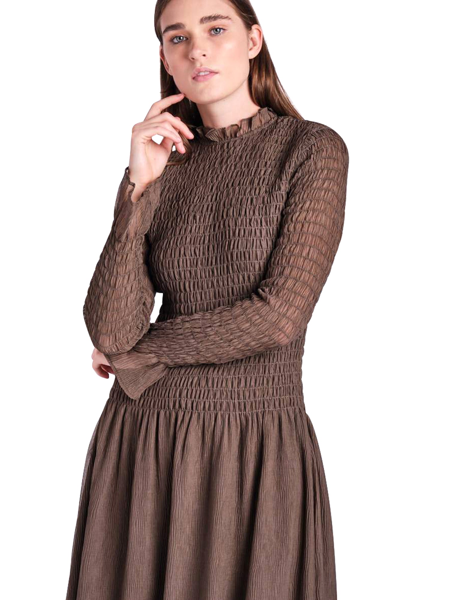 En Saison Smocked Chiffon Midi Dress