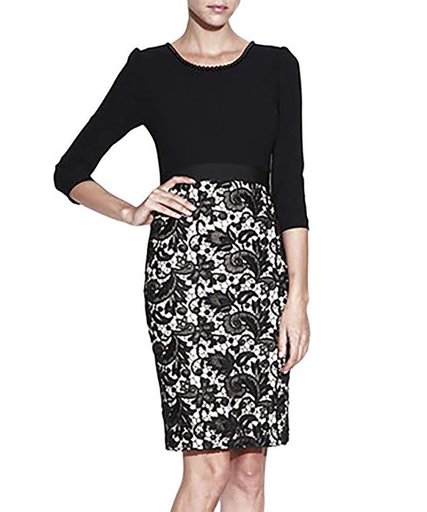 Nissa Black Lace Pencil Dress - Dresses