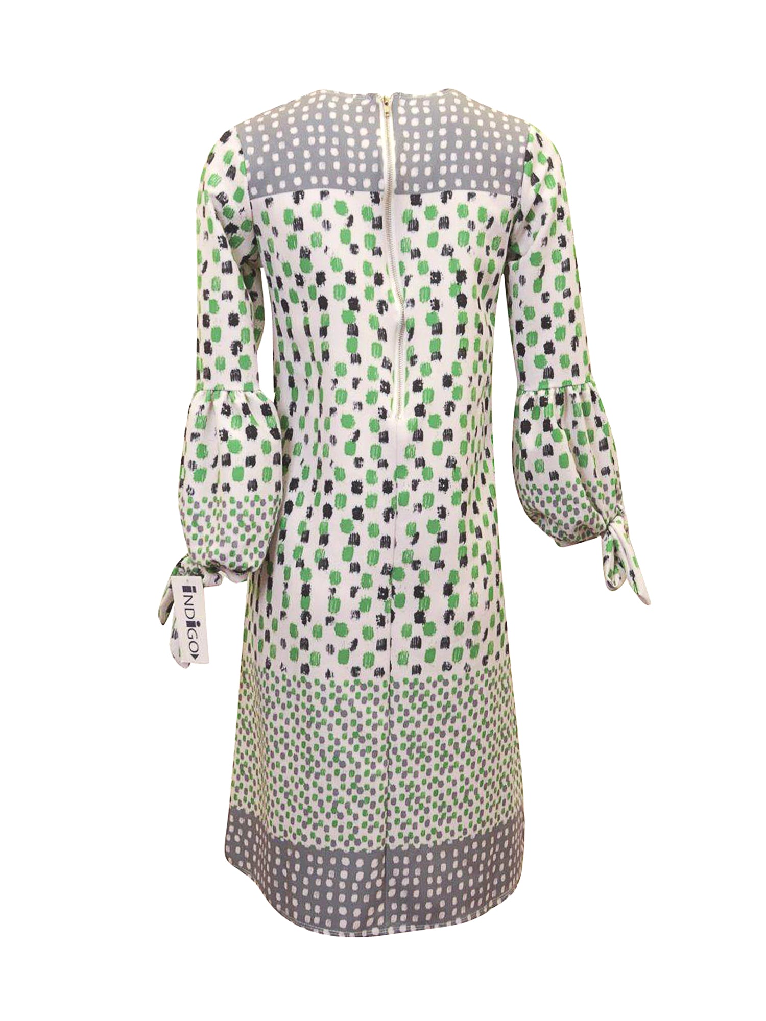 Indigo Poof Sleeve Print Dress Indigo