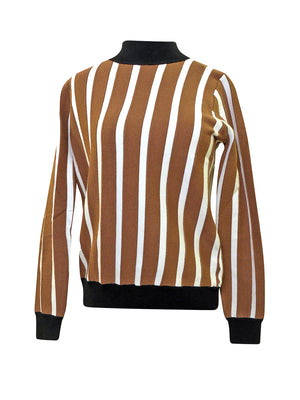 Ivee Vertical Stripe Mock Collar Knit Sweater Ivee