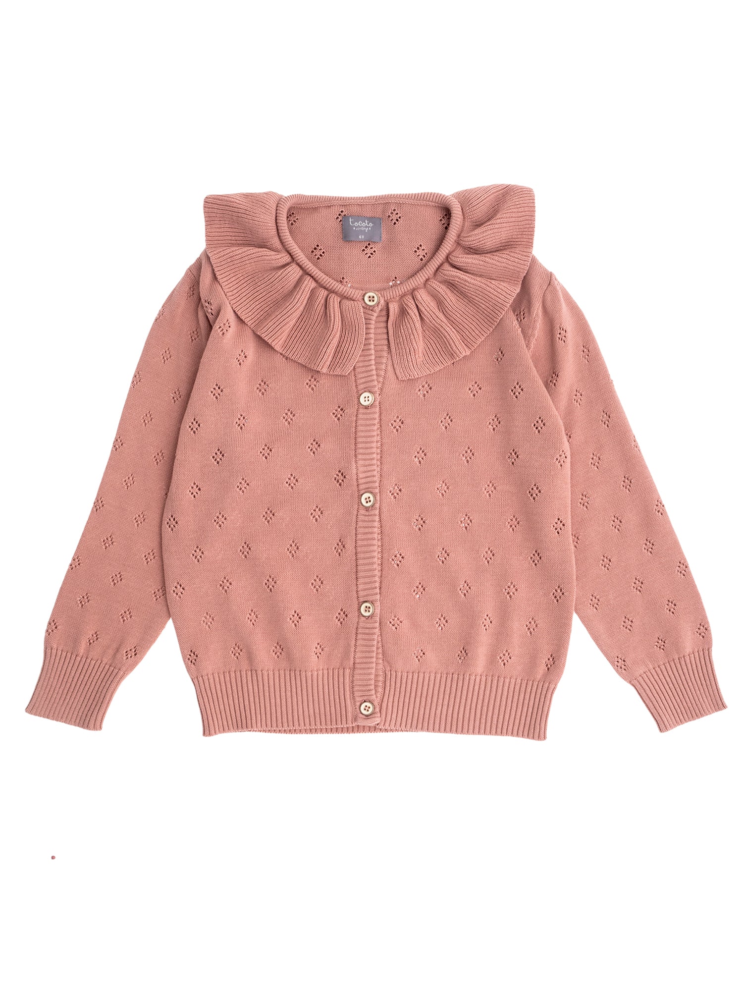 Tocoto Vintage Flounce Neck Cardigan - Tops