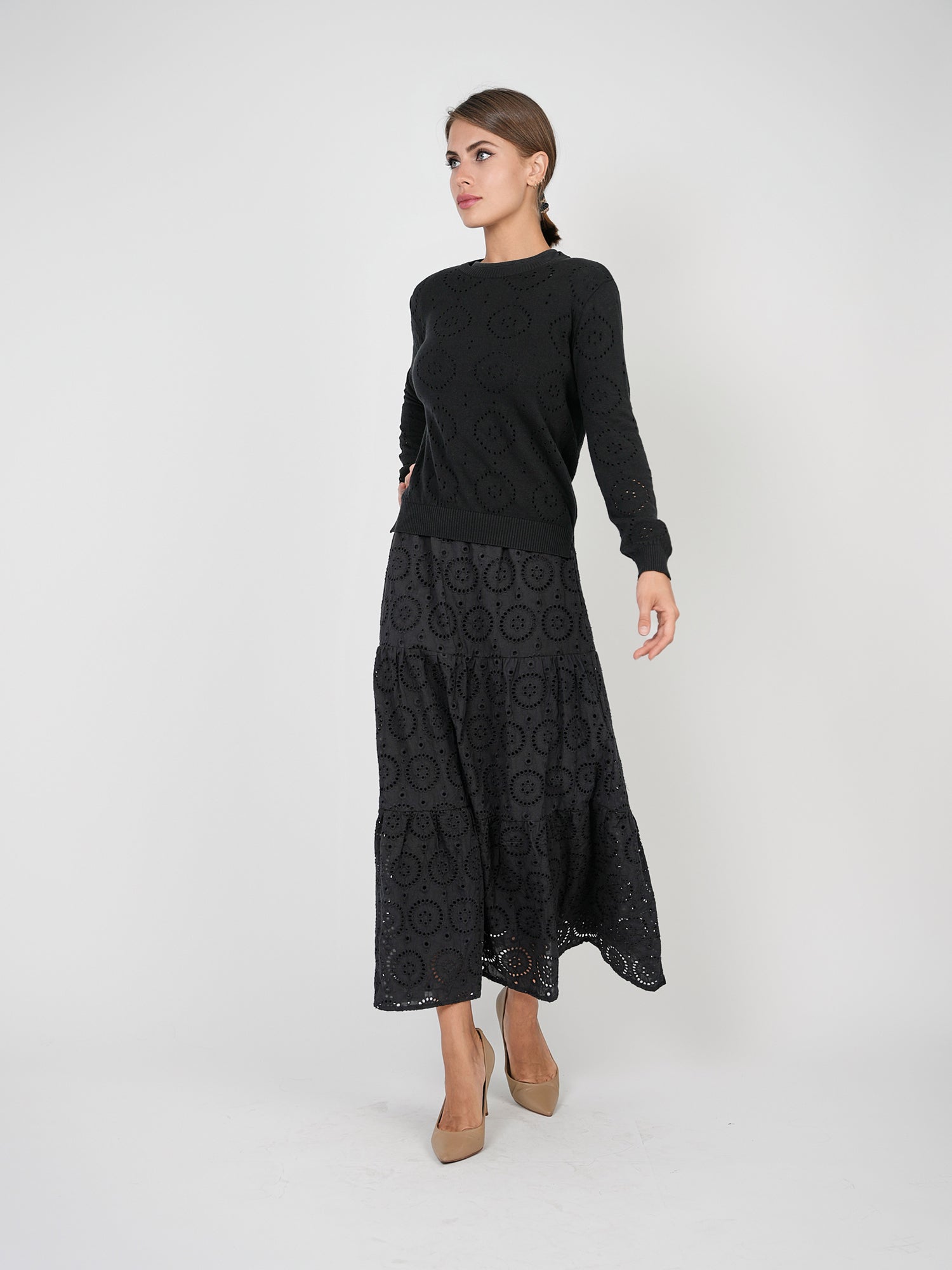 Club Malibu Knit Tiered Midi Skirt - Skirts Black / XL Club Malibu Knit Tiered Midi Skirt - Skirts Black / XL