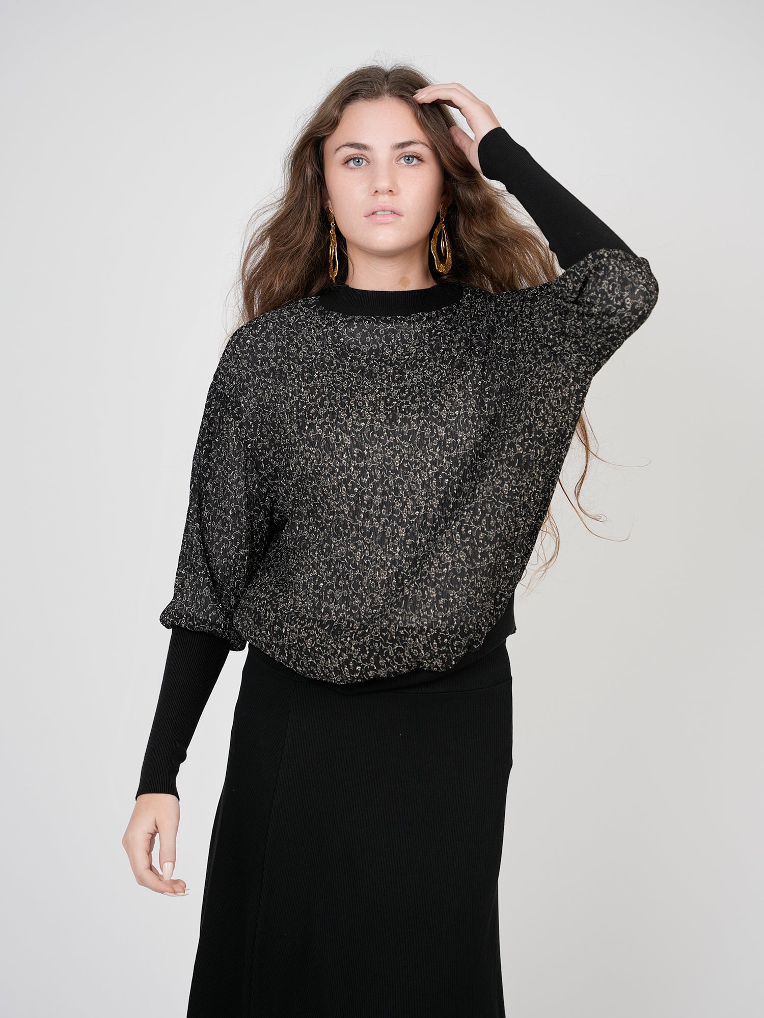 Coco Printed Pleated Chiffon Dolman Top - Tops