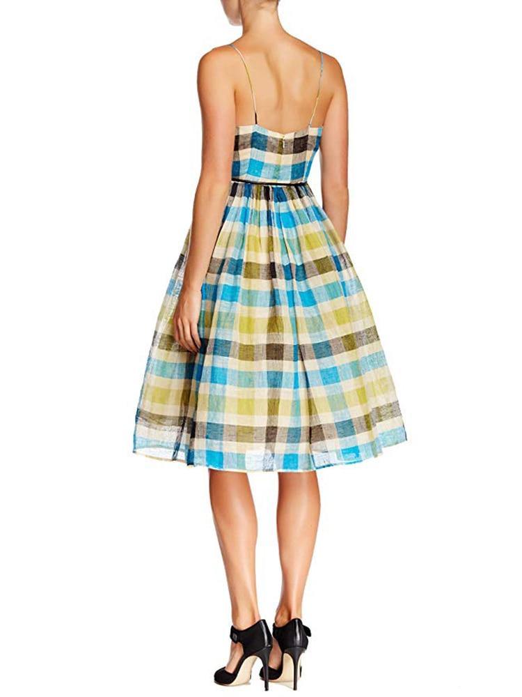 Sara Emanuel V-Neck Plaid Linen Dress - Dresses 0 Sara Emanuel V-Neck Plaid Linen Dress - Dresses 0