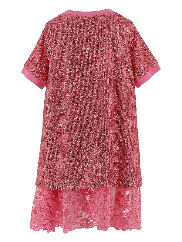 ERMANNO SCERVINO シルクシフォンノースリーブ ローズ柄 フリル Ermanno Scervino Girls' Short Sleeve Pink Sequin Dress
