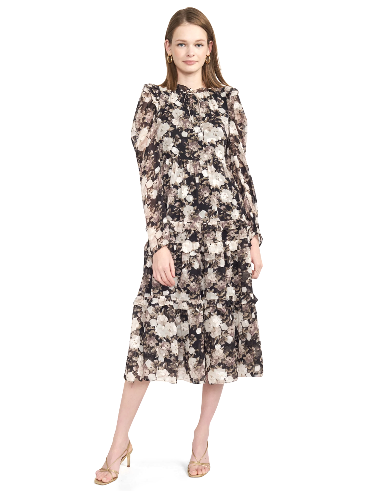 en saison floral print midi dress En Saison Women's Blair Printed Sleeveless Midi Dress - Ivory Olive