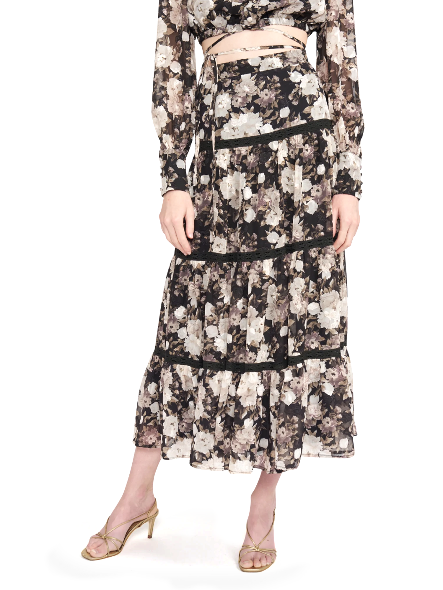 En Saison Printed Tiered Midi Skirt - Skirts