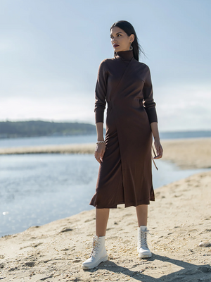 Sleeveless Turtleneck Maxi Knit Sweater Dress Chocolate / Extra small Sleeveless Turtleneck Maxi Knit Sweater Dress Chocolate / Extra small