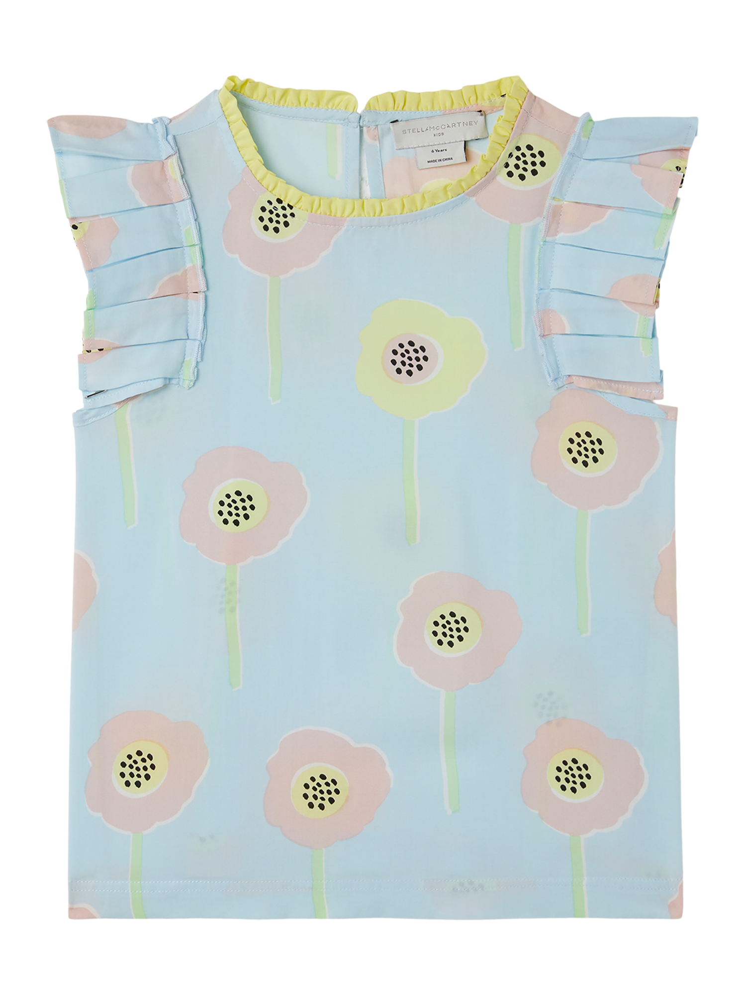 Stella Mccartney Girl Sleeveless Flowers Top With Contrast Frills - Tops