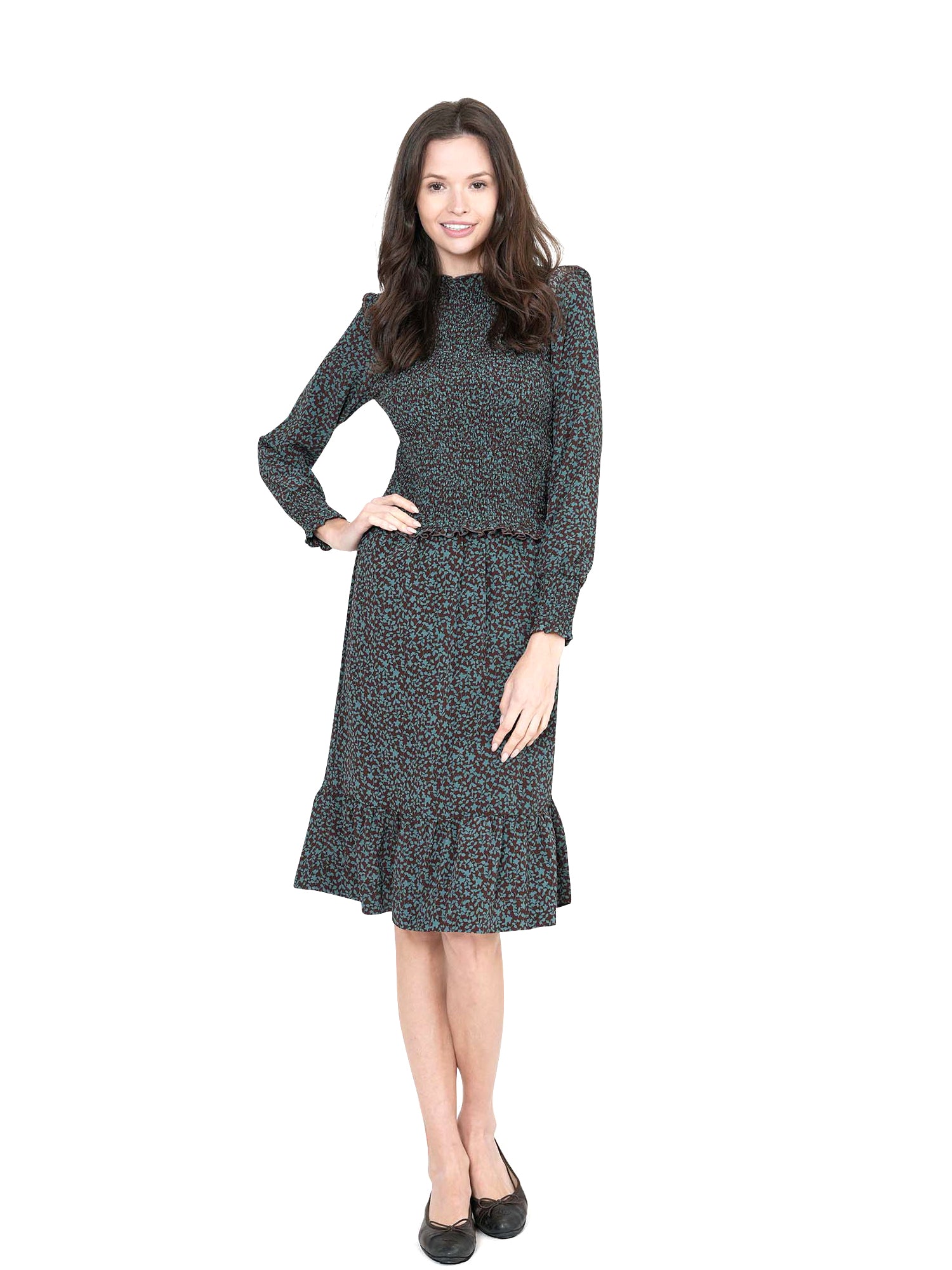 Ginger Teal Dahlia Scrunch Top - Shirts & Tops