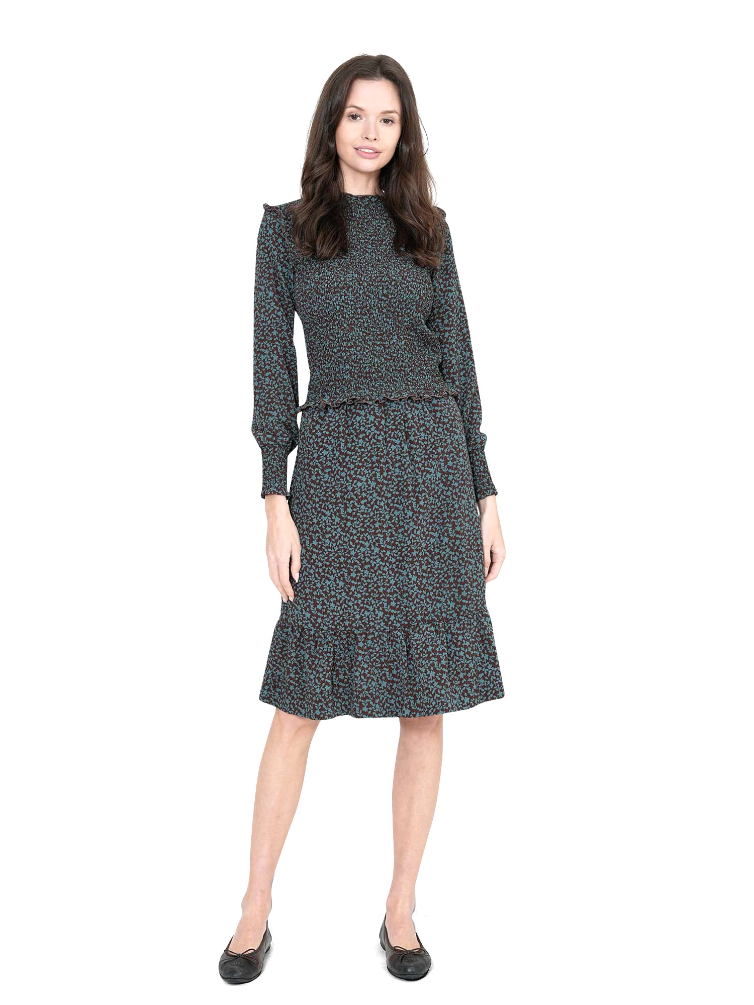 Ginger Teal Dahlia Ruffle Bottom Skirt - Skirts