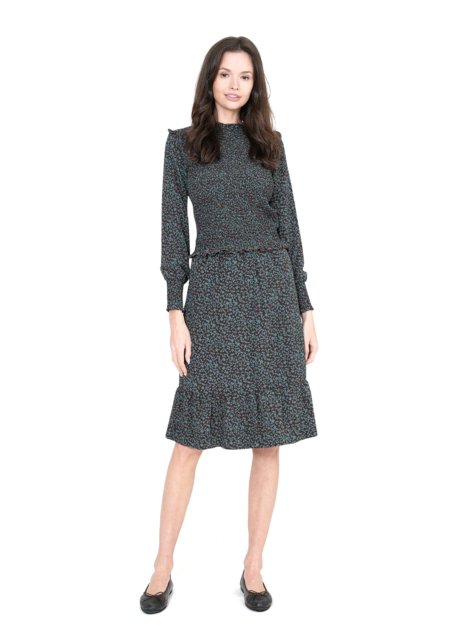 Ginger Teal Dahlia Scrunch Top - Shirts & Tops