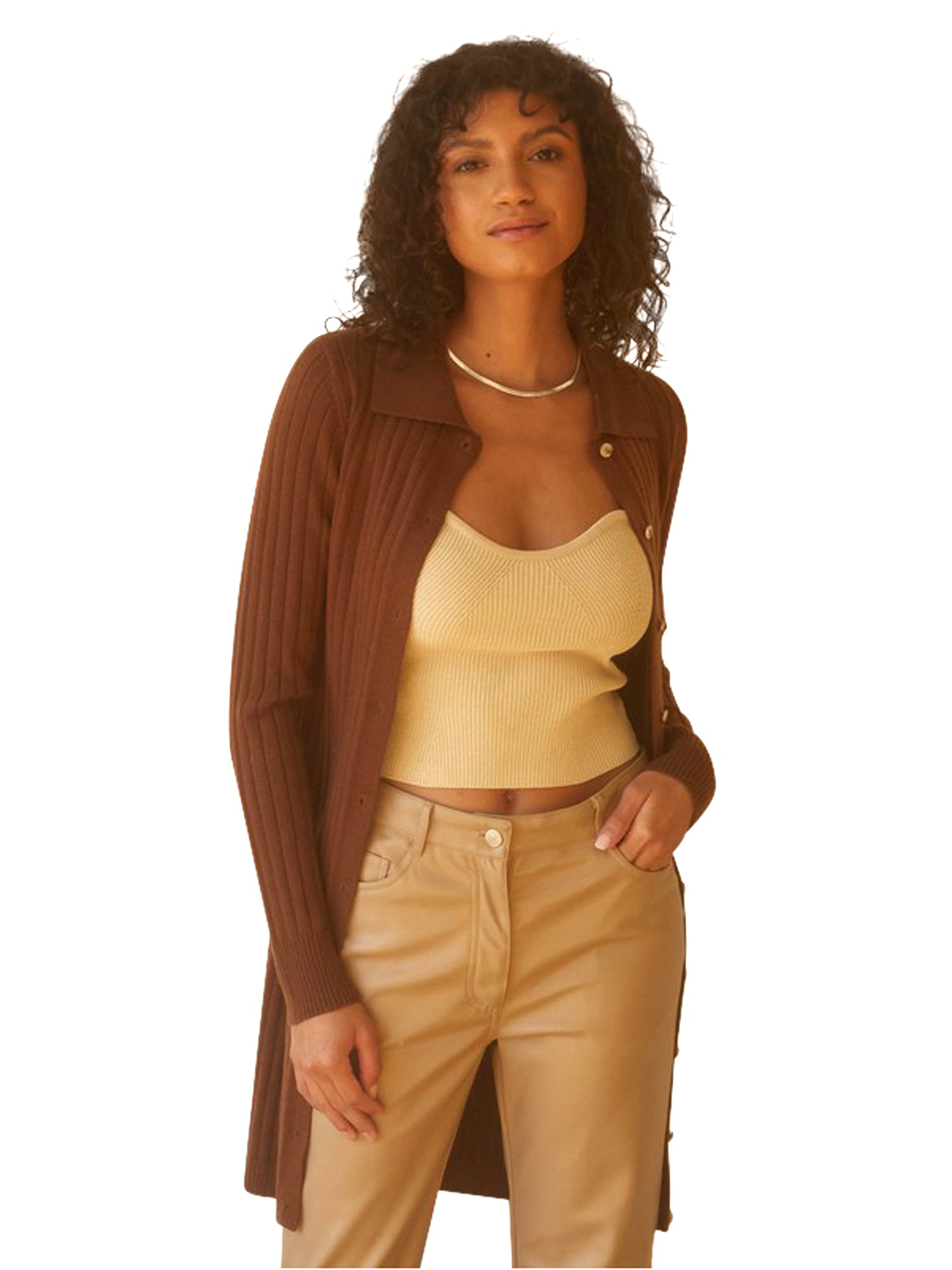 Crescent Button Front Polo Cardigan - Tops