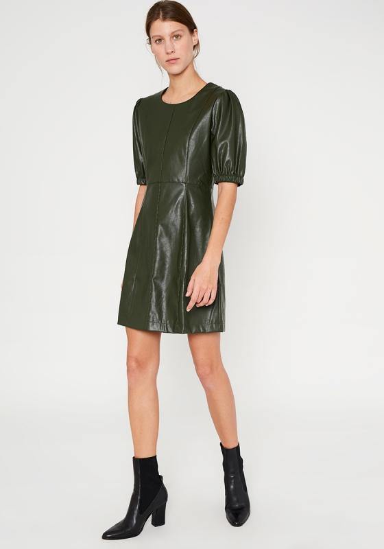 Faux Leather Puff Sleeve Dress ...