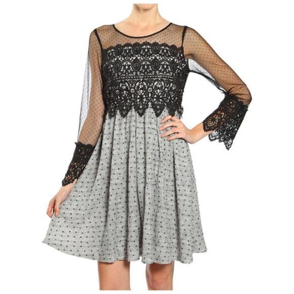 Grey and Black Swiss Dot Dress Black/Grey / M Grey and Black Swiss Dot Dress Black/Grey / M