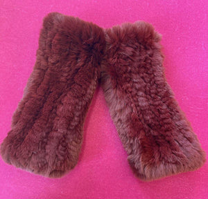 Rabbit Fur Fingerless Gloves Maroon